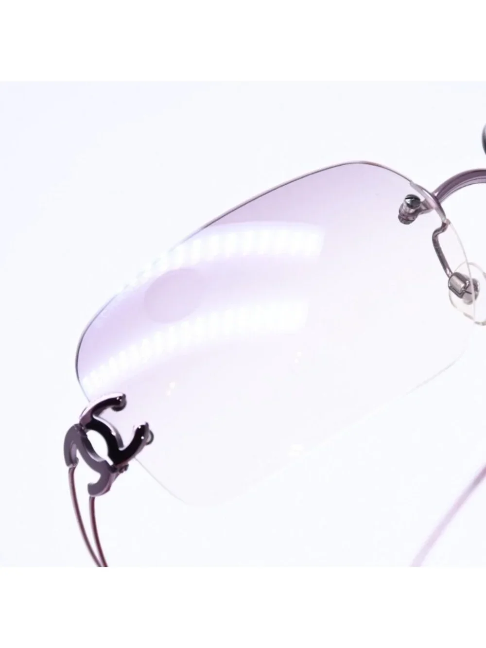 Chanel Rimless Sunglasses Side CC Logo Lavender Light Brown Gradient 16 Eyewear